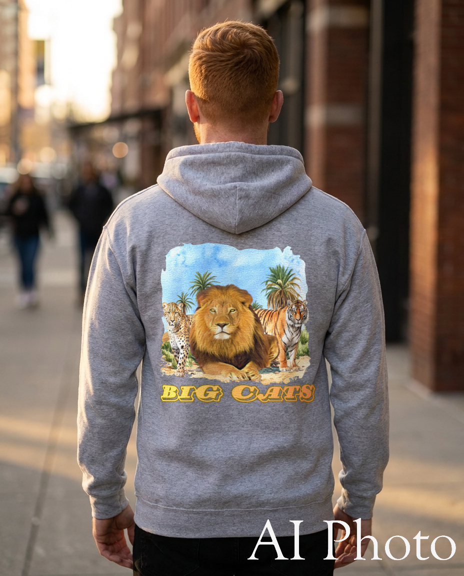Men's Big Cats Trio Hooded Sweatshirt - Cheetah, Lion, and Tiger