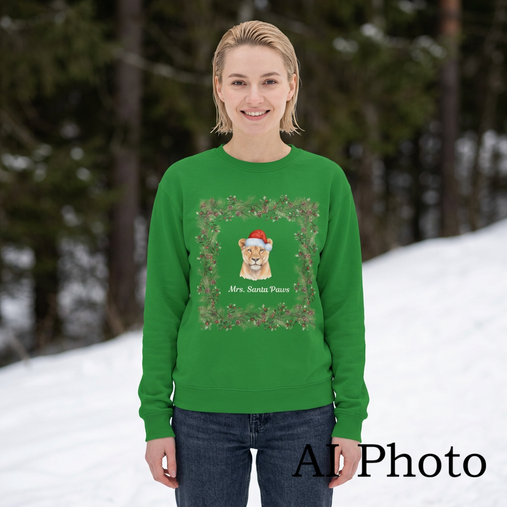 Lioness Santa Crewneck Sweatshirt – "Mrs. Santa Paws" Holiday Sweatshirt