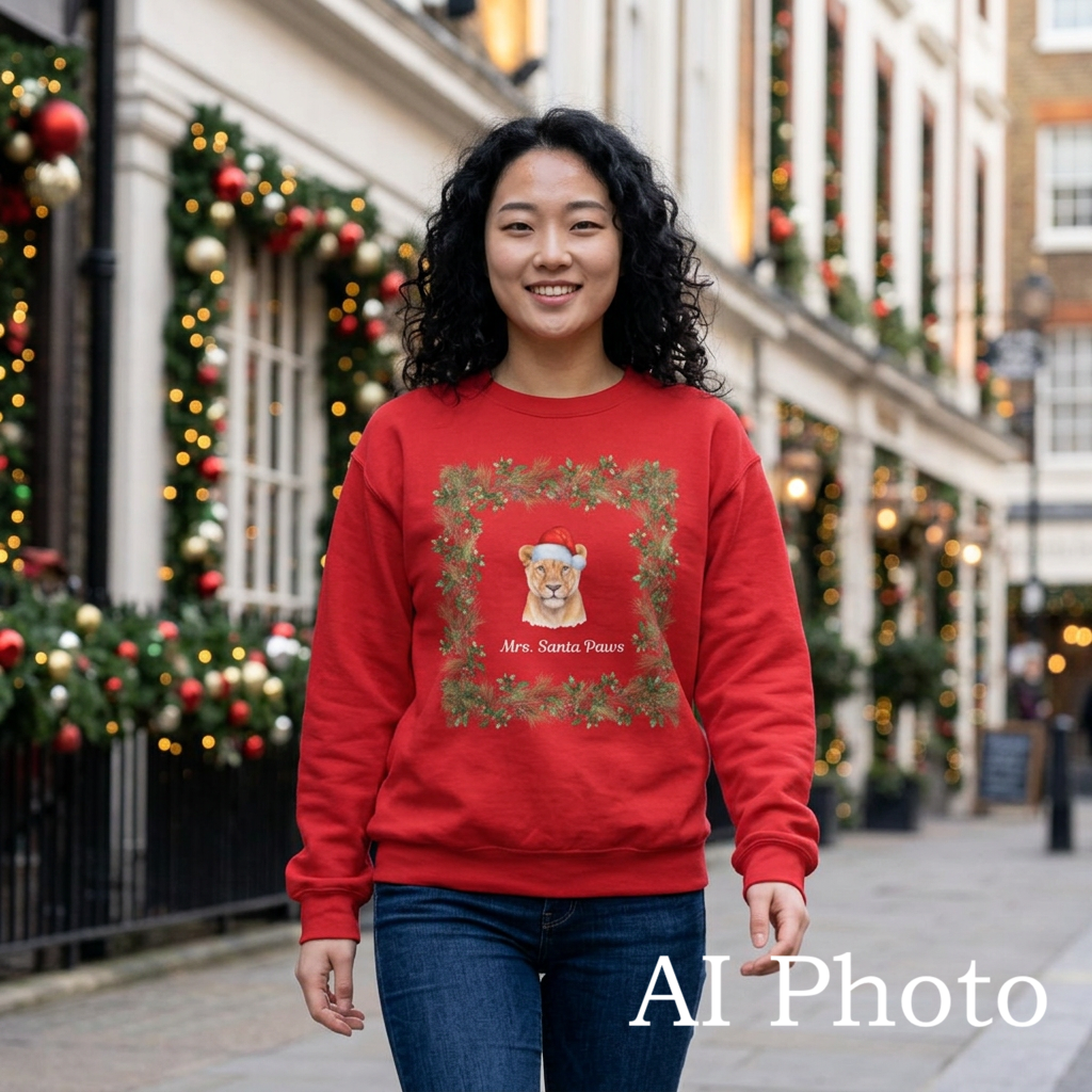 Lioness Santa Crewneck Sweatshirt – "Mrs. Santa Paws" Holiday Sweatshirt