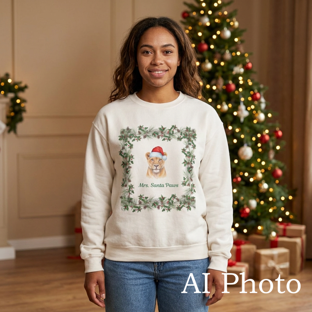 Lioness Santa Crewneck Sweatshirt – "Mrs. Santa Paws" Holiday Sweatshirt