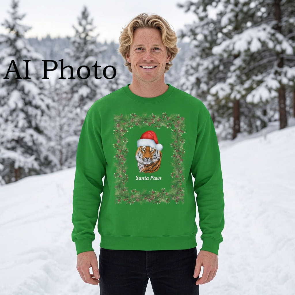 Men's Tiger Santa Paws Crewneck Sweatshirt