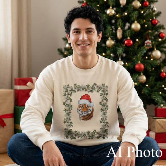 Men's Tiger Santa Paws Crewneck Sweatshirt
