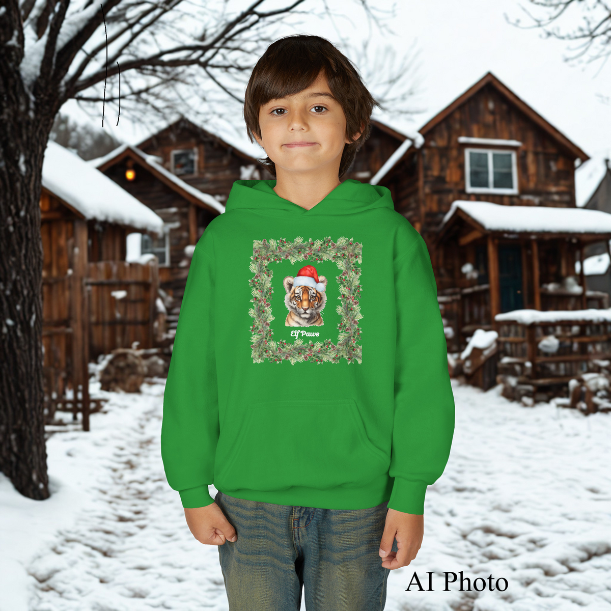 Boys Santa Paws Tiger Hooded Sweatshirt