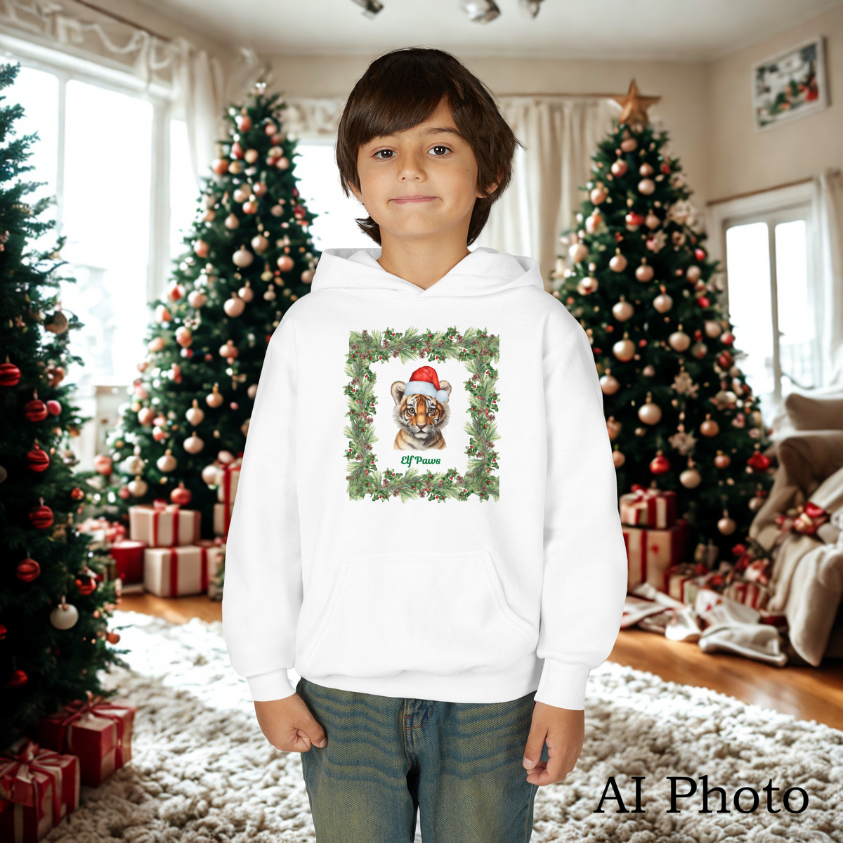 Boys Santa Paws Tiger Hooded Sweatshirt