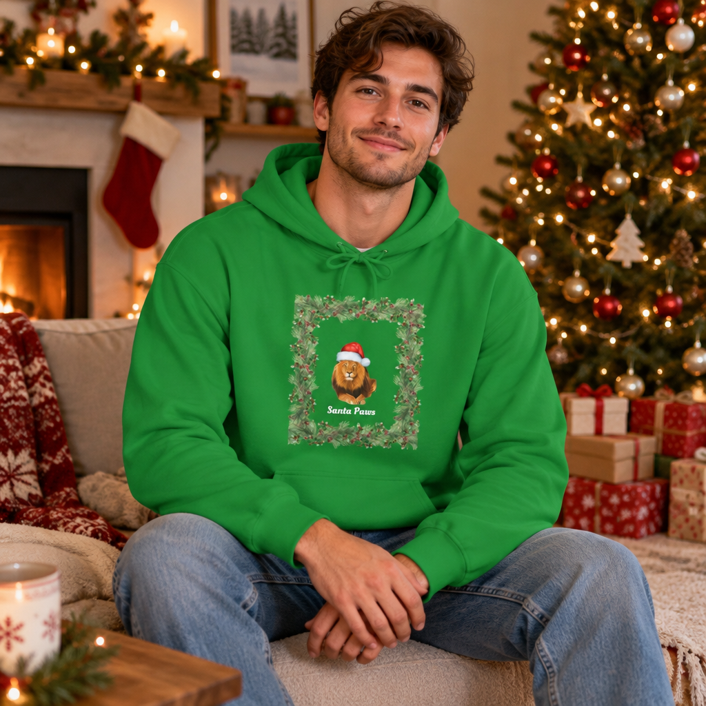 Men's Lion Santa Paws Hooded Sweatshirt