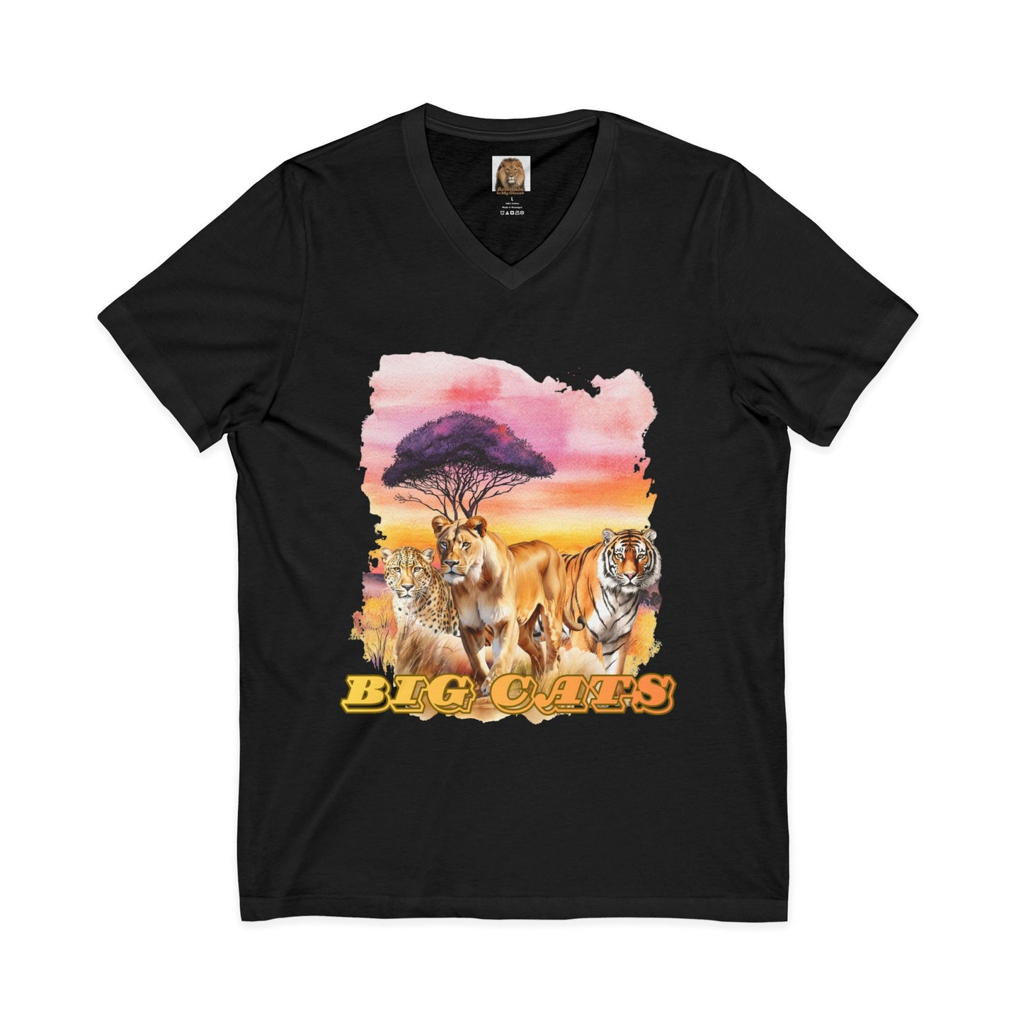 Women's Big Cats Trio V-Neck Tee – Lion, Tiger & Cheetah