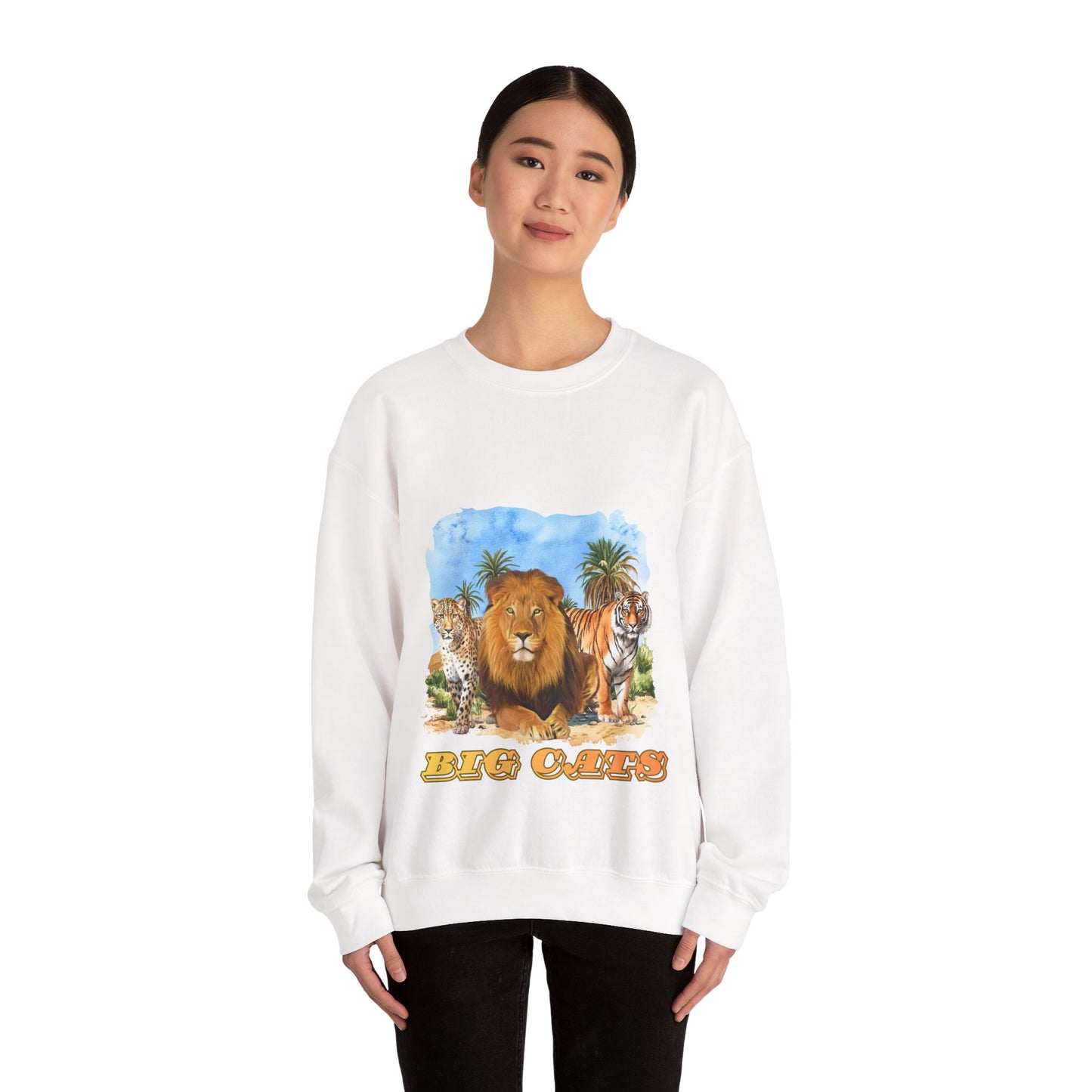 Men's Big Cats Graphic Crewneck Sweatshirt — Lion, Tiger & Cheetah