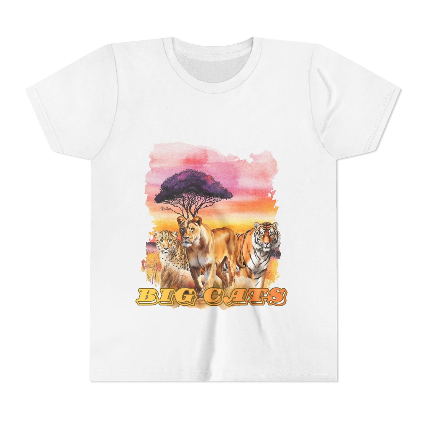 Girls Big Cats Trio Graphic Kids T-Shirt (Lion, Tiger, Cheetah)
