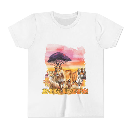 Girls Big Cats Trio Graphic Kids T-Shirt (Lion, Tiger, Cheetah)