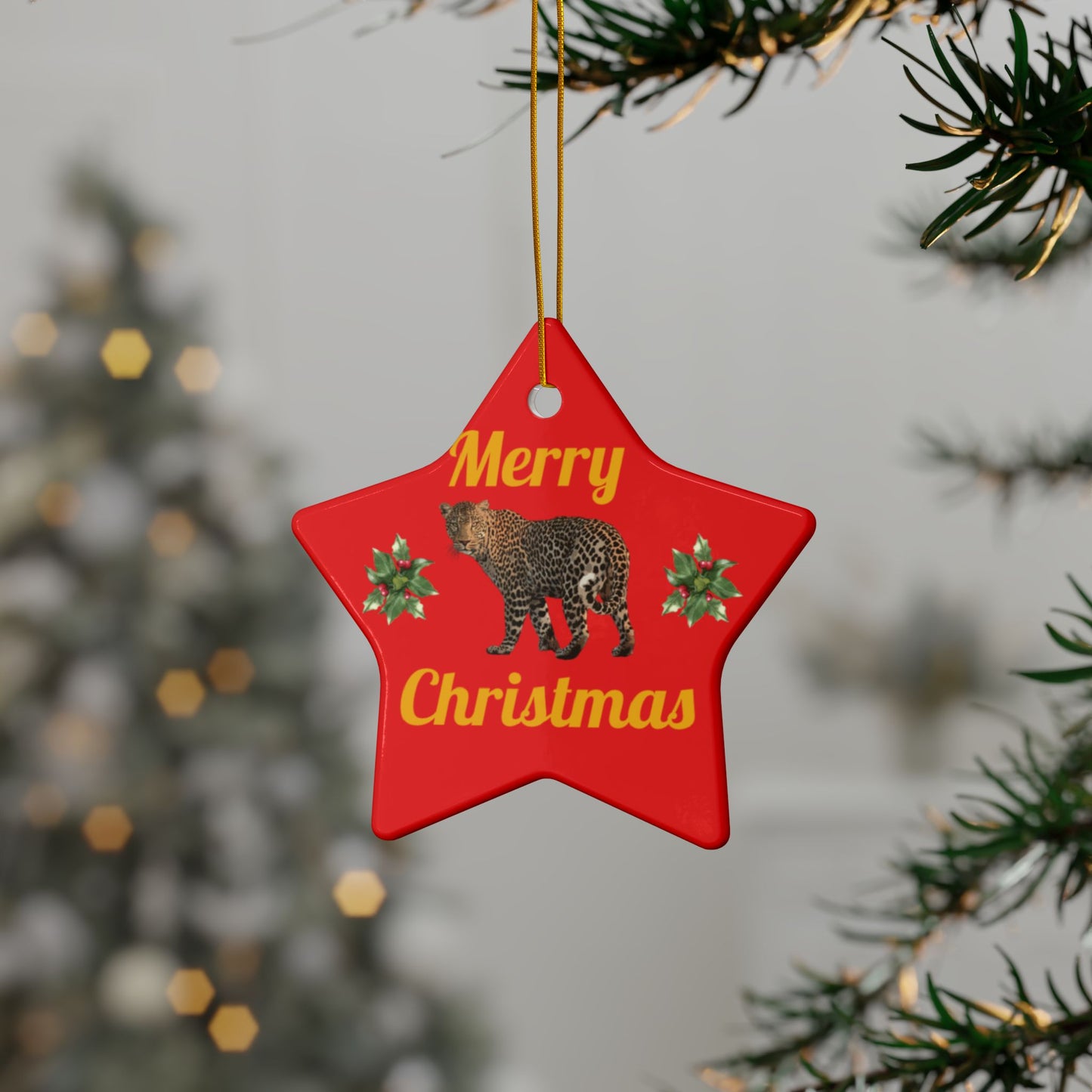 Red “Merry Christmas” Leopard Double-Sided Christmas Ornament - Set of 1, 3 or 5