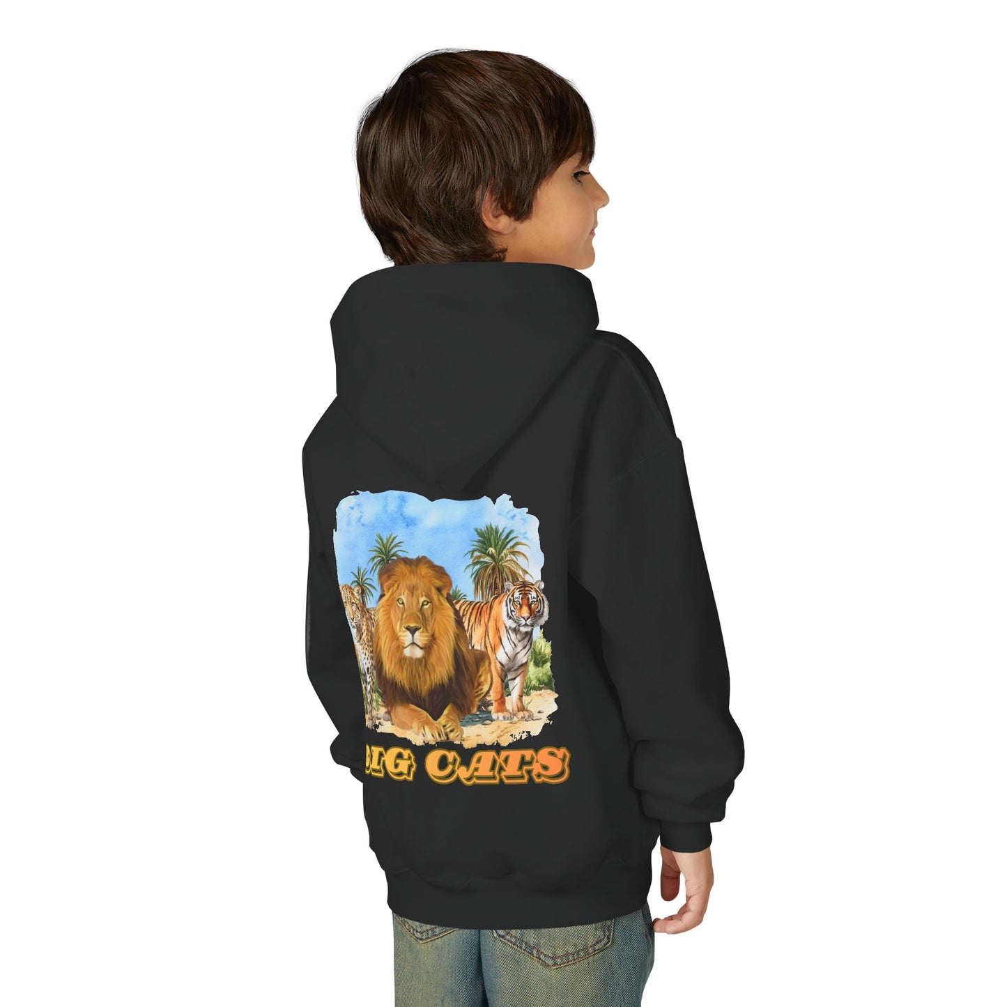 Boys Big Cats Trio Hooded Sweatshirt - Cheetah, Lion and Tiger