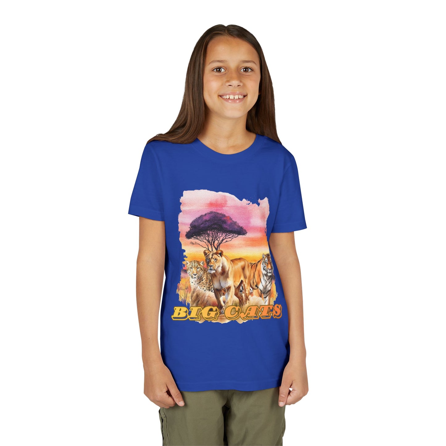 Girls Big Cats Trio Short Sleeve Tee (Lion, Tiger, Cheetah)