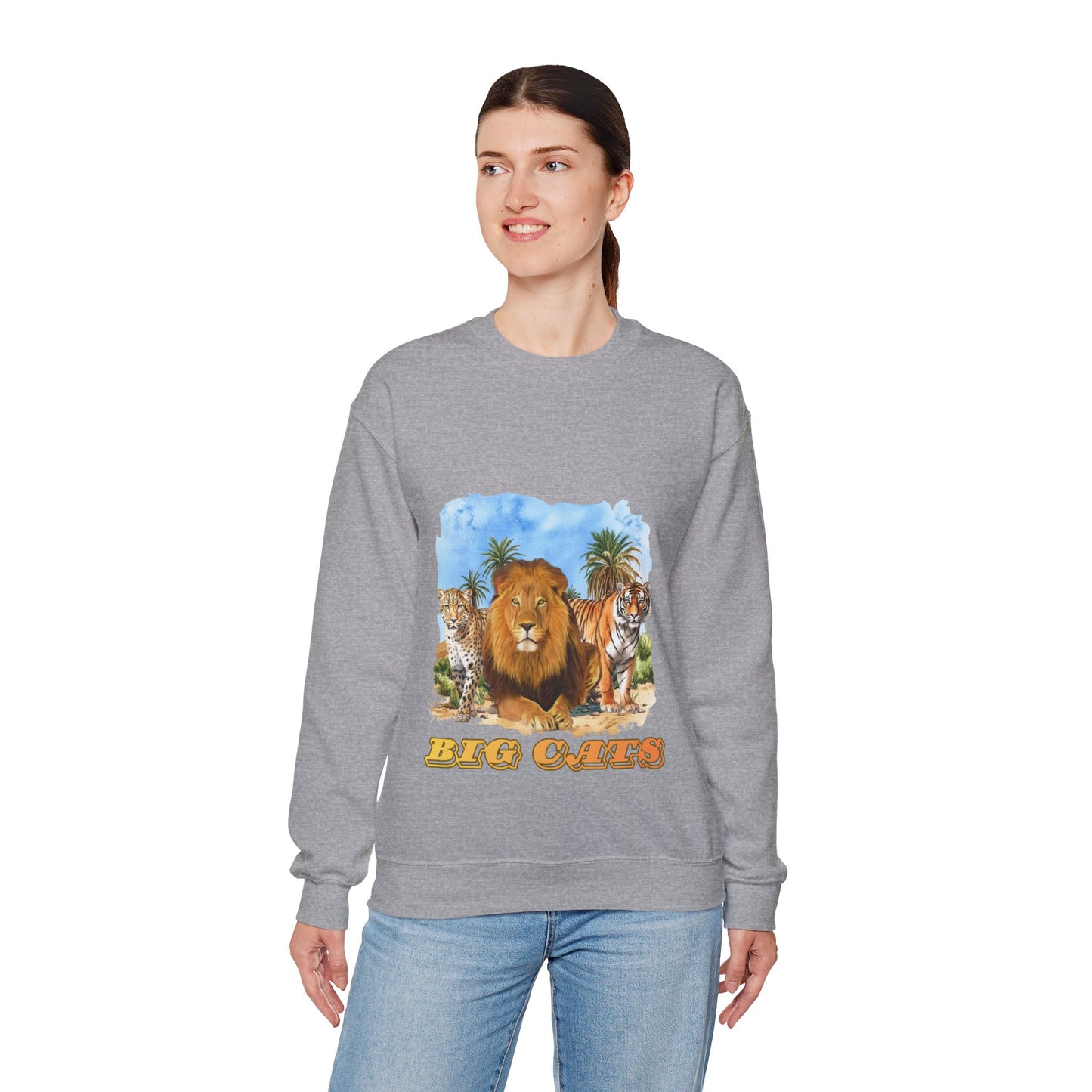 Men's Big Cats Graphic Crewneck Sweatshirt — Lion, Tiger & Cheetah