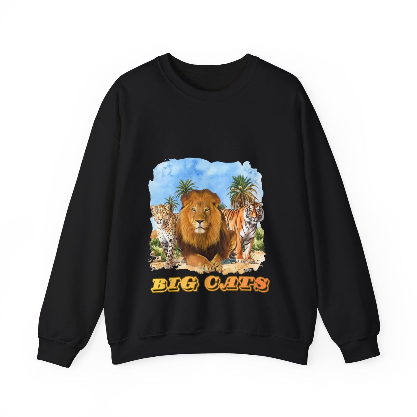 Men's Big Cats Graphic Crewneck Sweatshirt — Lion, Tiger & Cheetah