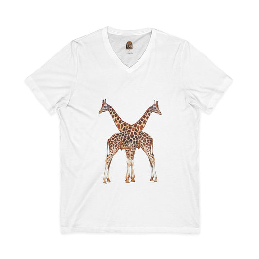 Unisex Giraffe Love V-Neck Tee for Animal Lovers