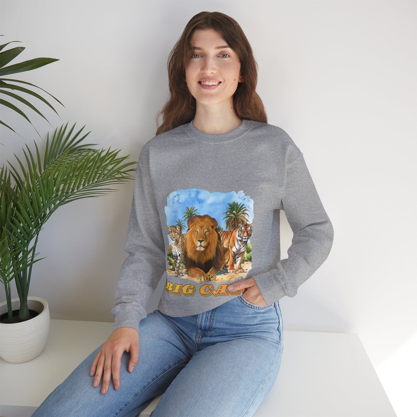 Men's Big Cats Graphic Crewneck Sweatshirt — Lion, Tiger & Cheetah