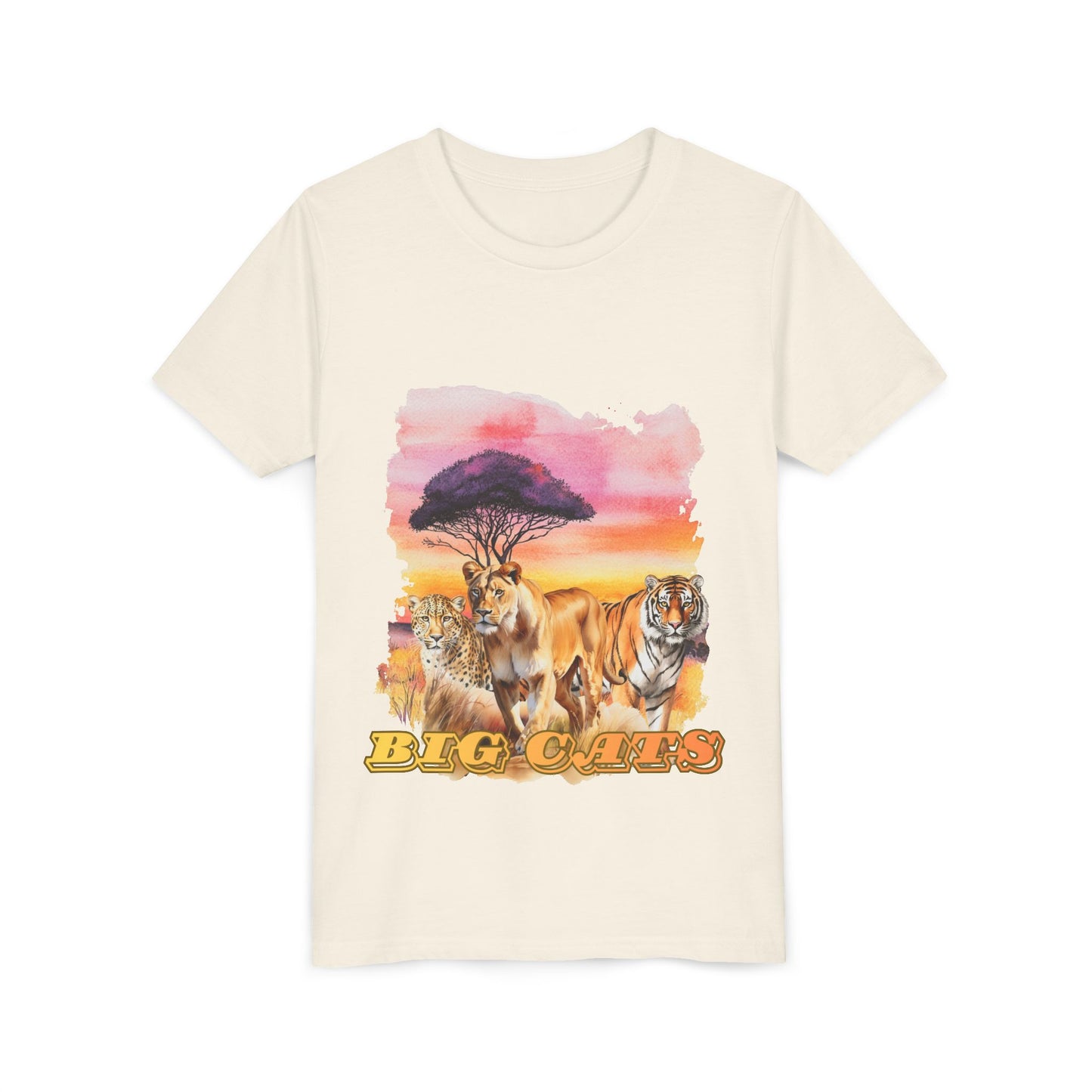 Girls Big Cats Trio Graphic Kids T-Shirt (Lion, Tiger, Cheetah)