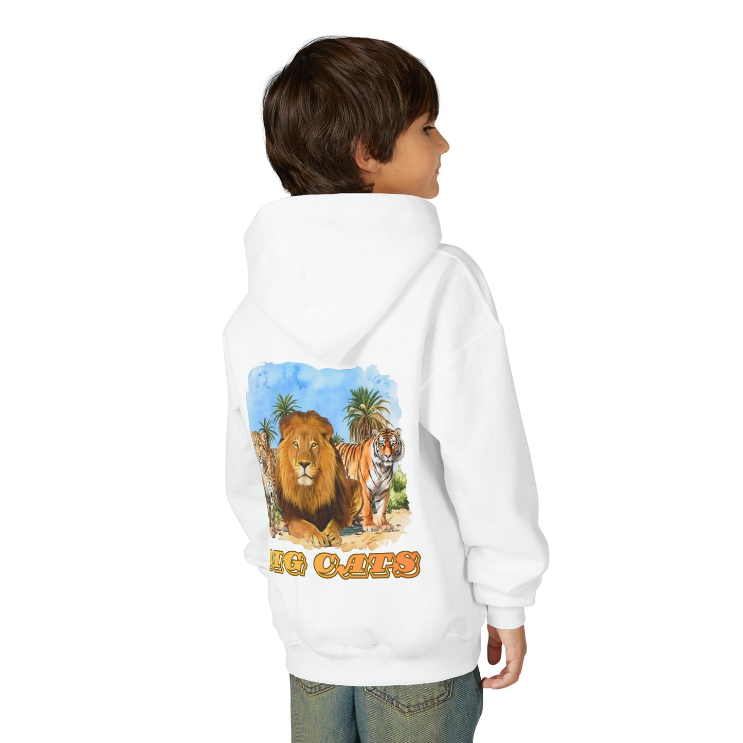 Boys Big Cats Trio Hooded Sweatshirt - Cheetah, Lion and Tiger