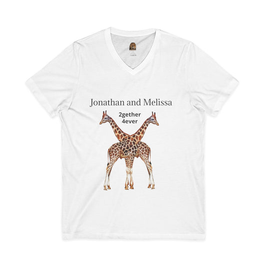 Personalized Giraffe Couple Romantic Unisex V-Neck Tee for Animal Lovers