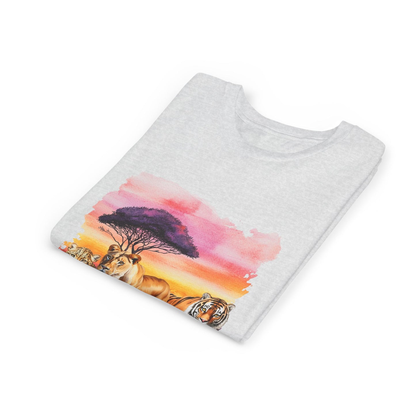 Girls Big Cats Trio Graphic Kids T-Shirt (Lion, Tiger, Cheetah)