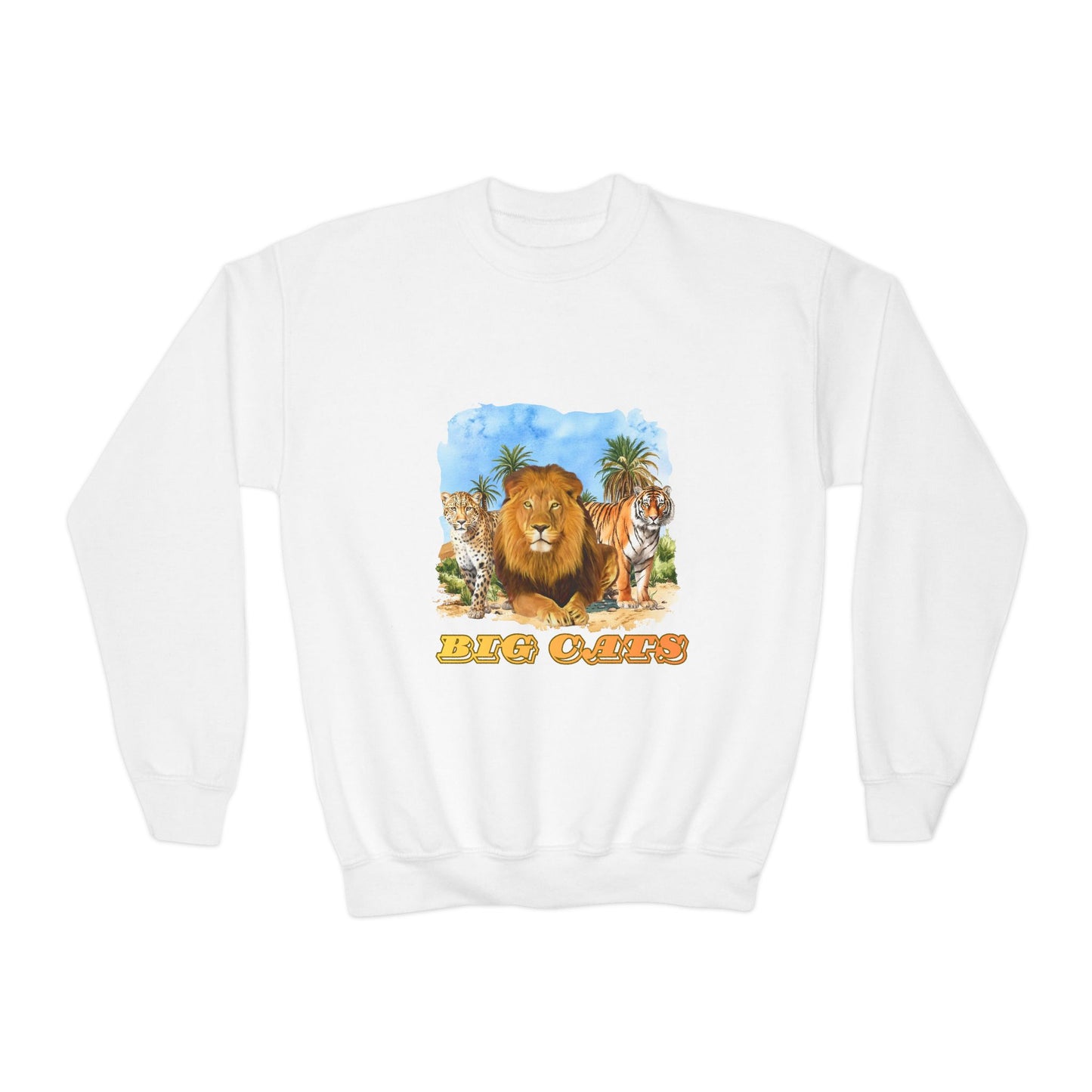 Boy's Big Cats Trio Crewneck Sweatshirt - Cheetah, Lion, and Tiger Graphic