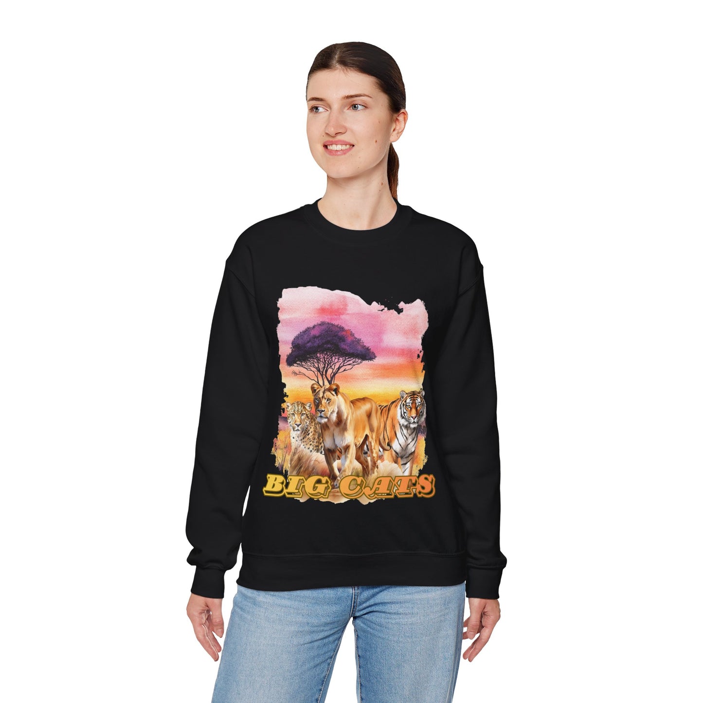 Women's Big Cats Trio Crewneck Sweatshirt — Cheetah, Lioness & Tiger