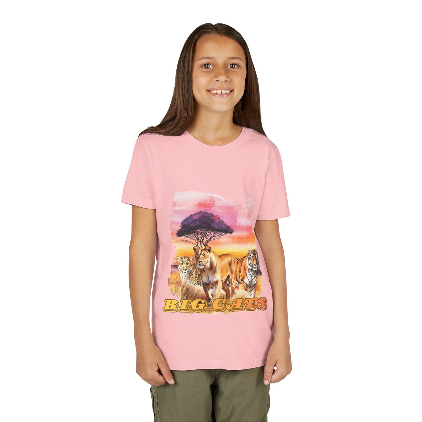 Girls Big Cats Trio Graphic Kids T-Shirt (Lion, Tiger, Cheetah)