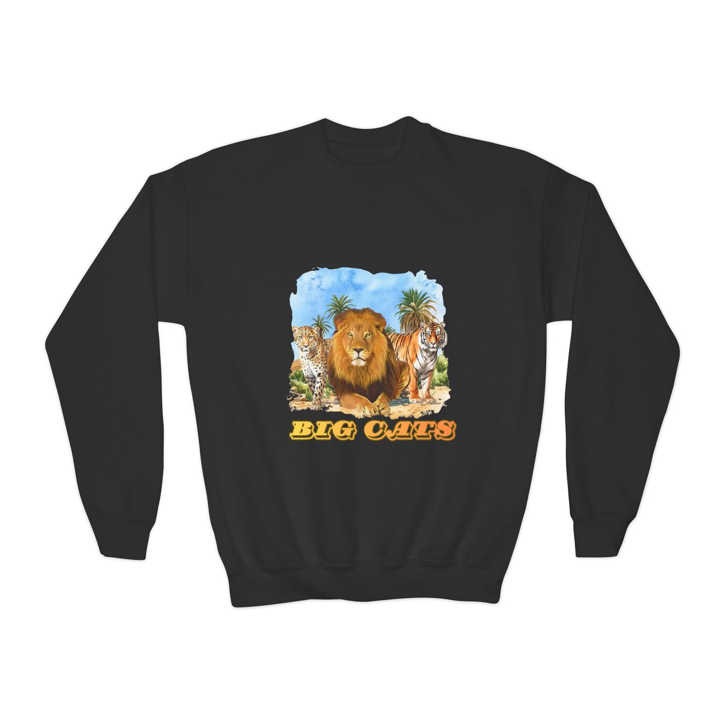 Boy's Big Cats Trio Crewneck Sweatshirt - Cheetah, Lion, and Tiger Graphic