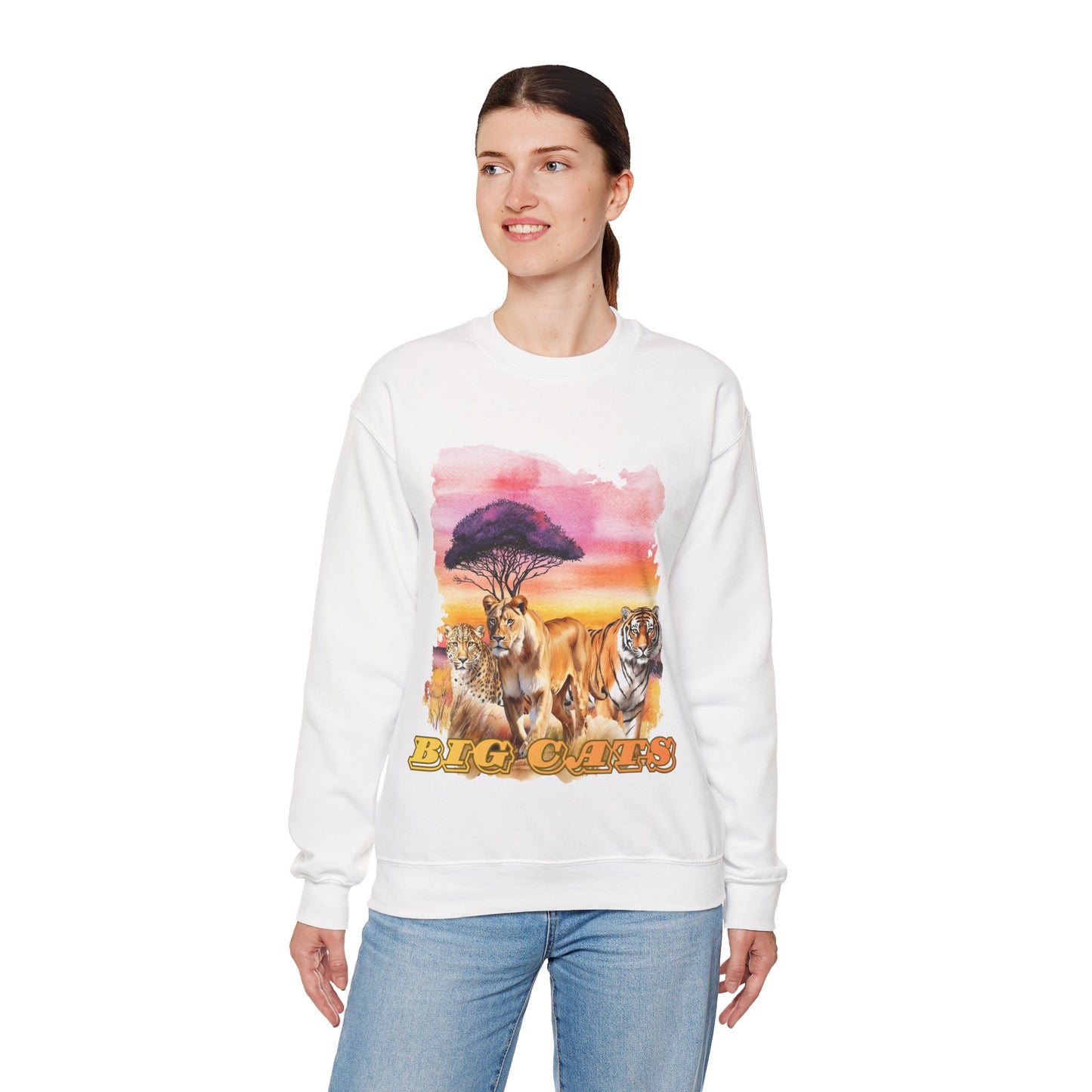 Women's Big Cats Trio Crewneck Sweatshirt — Cheetah, Lioness & Tiger
