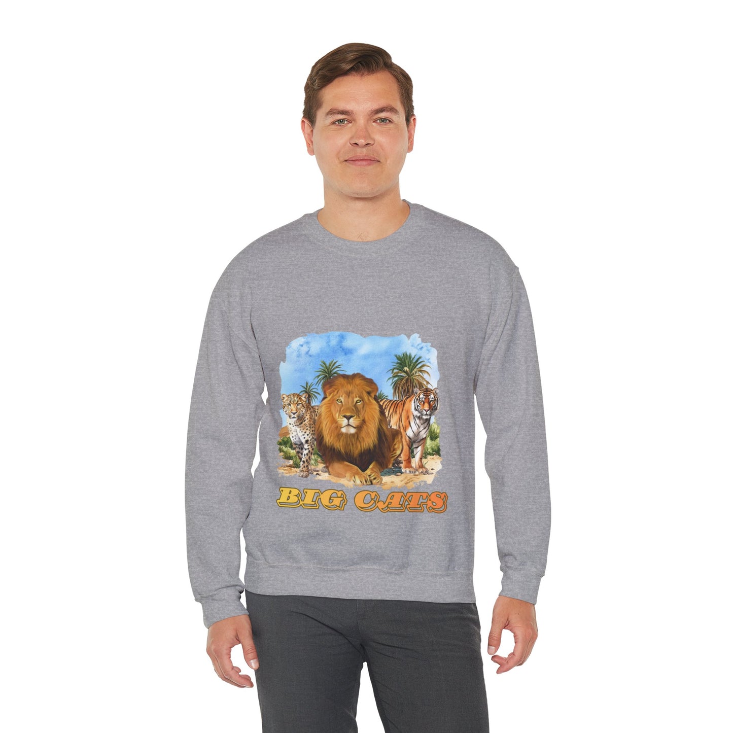Men's Big Cats Trio Crewneck Sweatshirt - Cheetah, Lion & Tiger