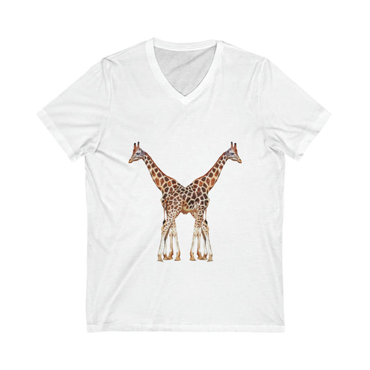 Unisex Giraffe Couple Short Sleeve V-Neck Tee