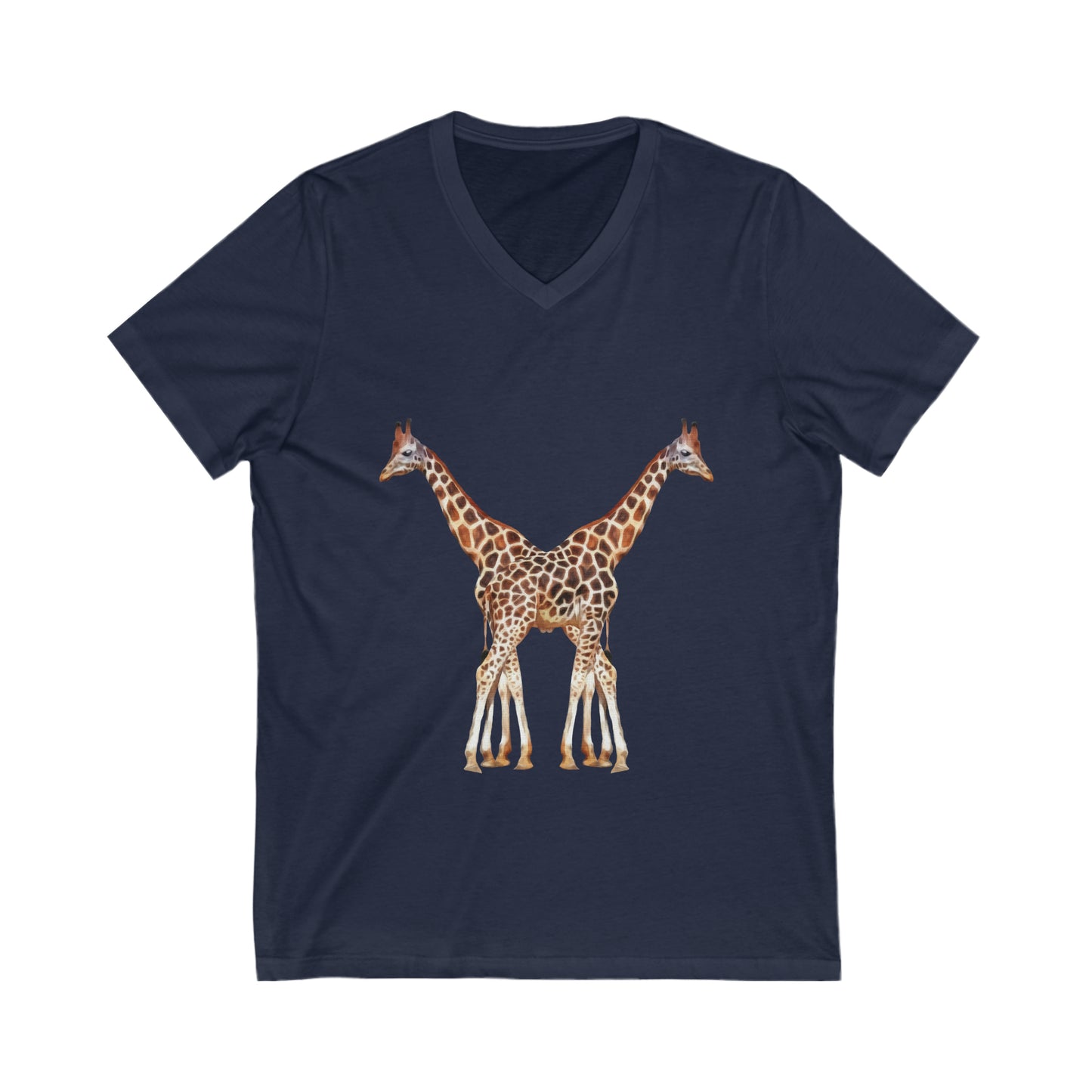 Unisex Giraffe Couple Short Sleeve V-Neck Tee