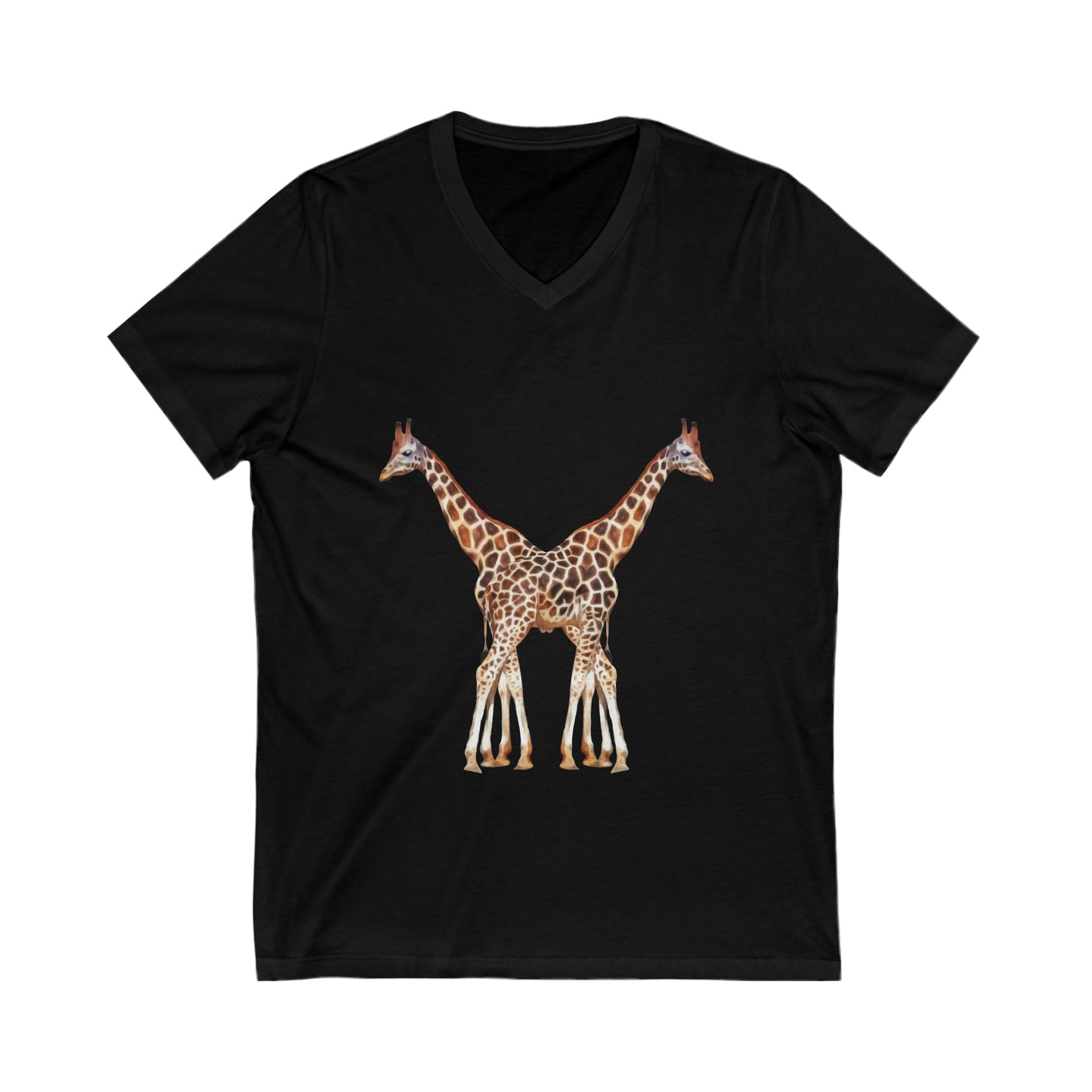 Unisex Giraffe Couple Short Sleeve V-Neck Tee