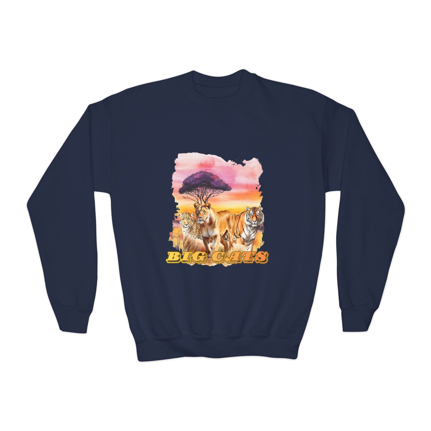 Girls Trio Big Cats Crewneck Sweatshirt - Cheetah, Lioness and Tiger