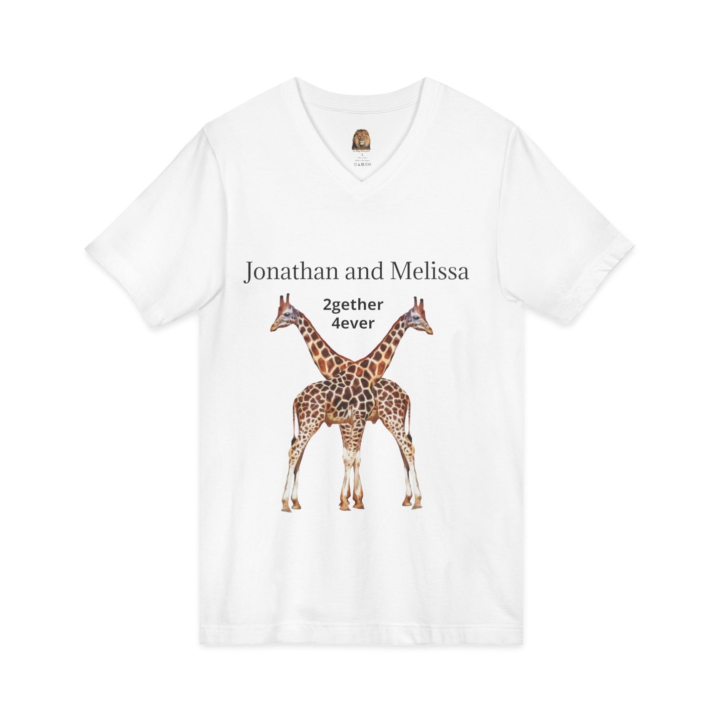 Personalized Giraffe Couple Romantic Unisex V-Neck Tee for Animal Lovers