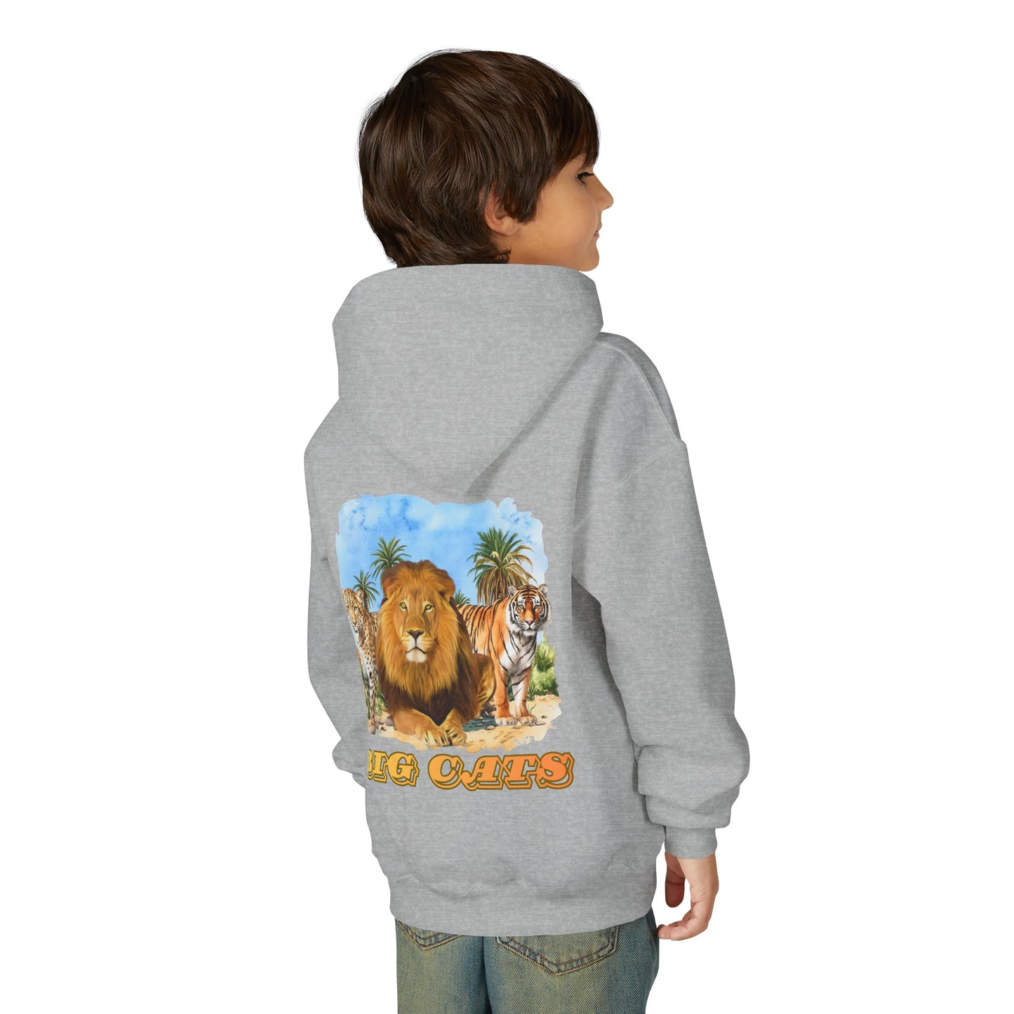 Boys Big Cats Trio Hooded Sweatshirt - Cheetah, Lion and Tiger