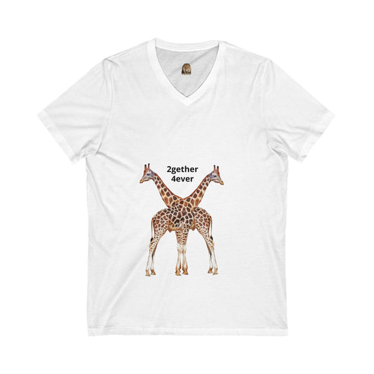 Giraffe Couple Romantic Unisex V-Neck Tee for Animal Lovers