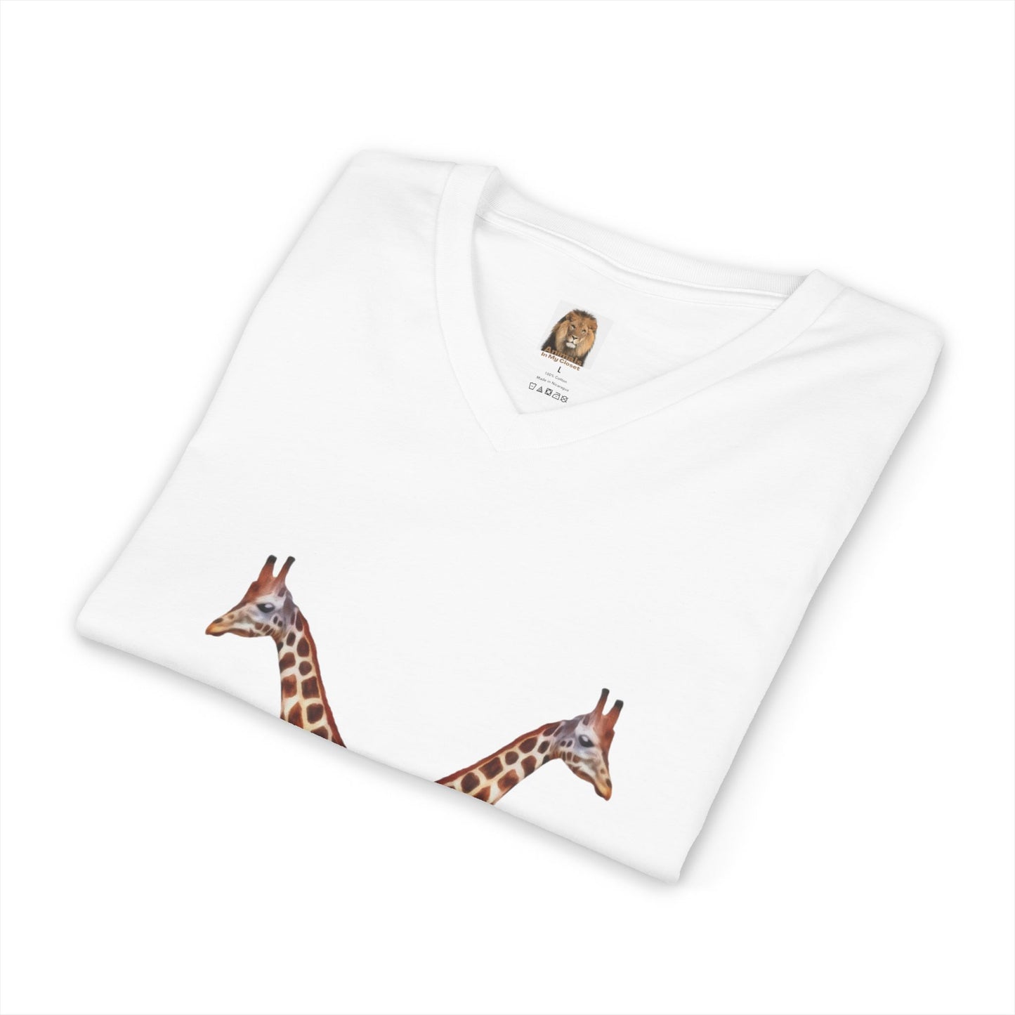 Unisex Giraffe Love V-Neck Tee for Animal Lovers