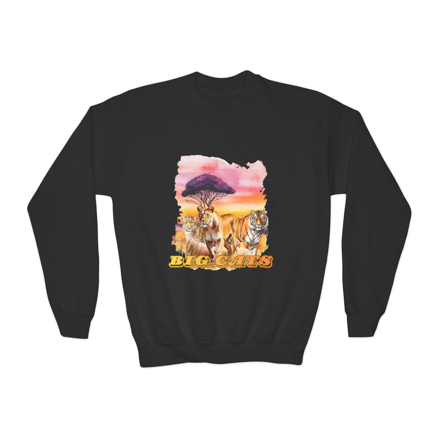 Girls Trio Big Cats Crewneck Sweatshirt - Cheetah, Lioness and Tiger