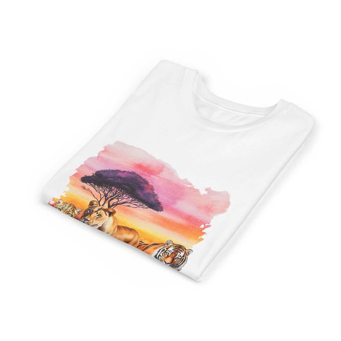 Girls Big Cats Trio Graphic Kids T-Shirt (Lion, Tiger, Cheetah)