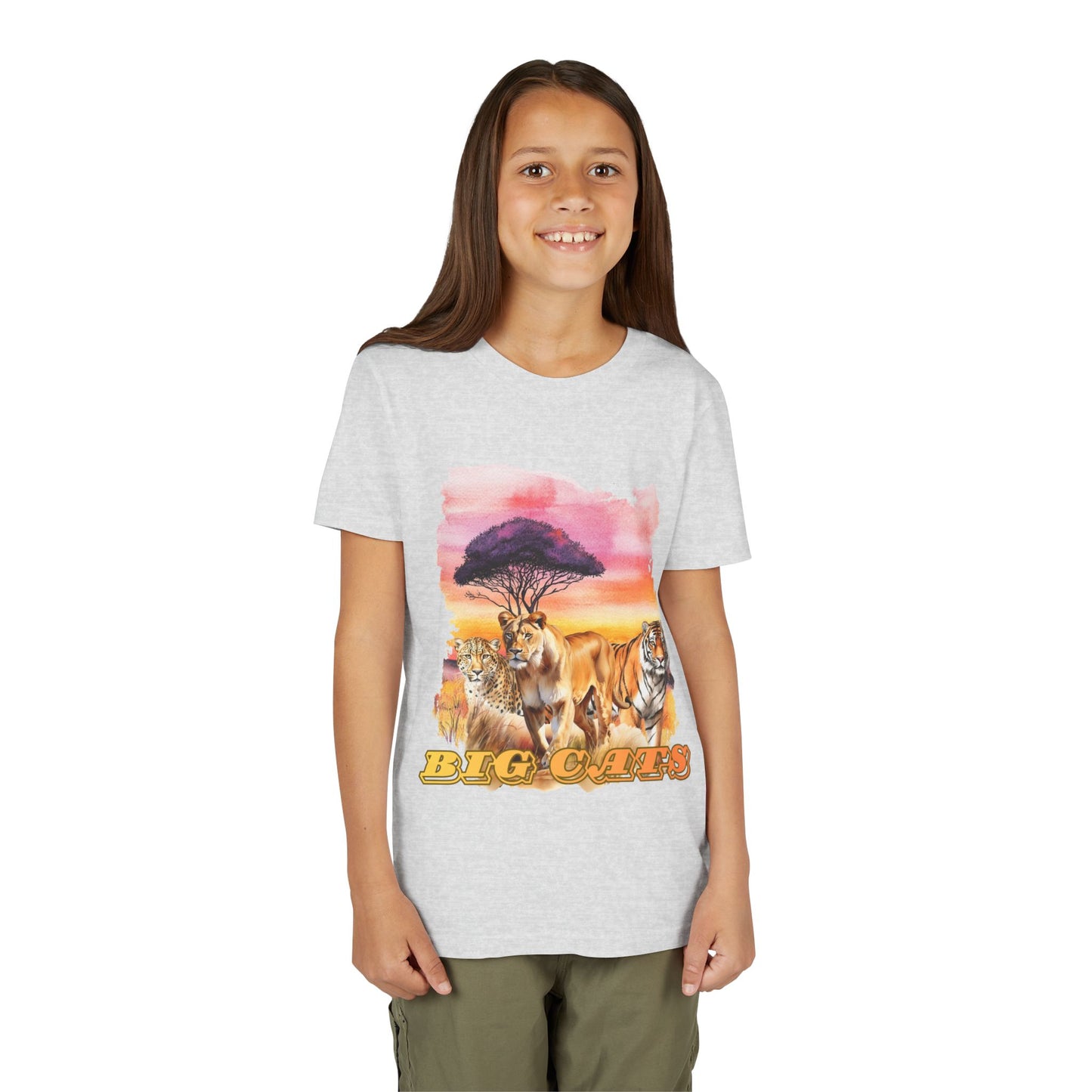 Girls Big Cats Trio Short Sleeve Tee (Lion, Tiger, Cheetah)