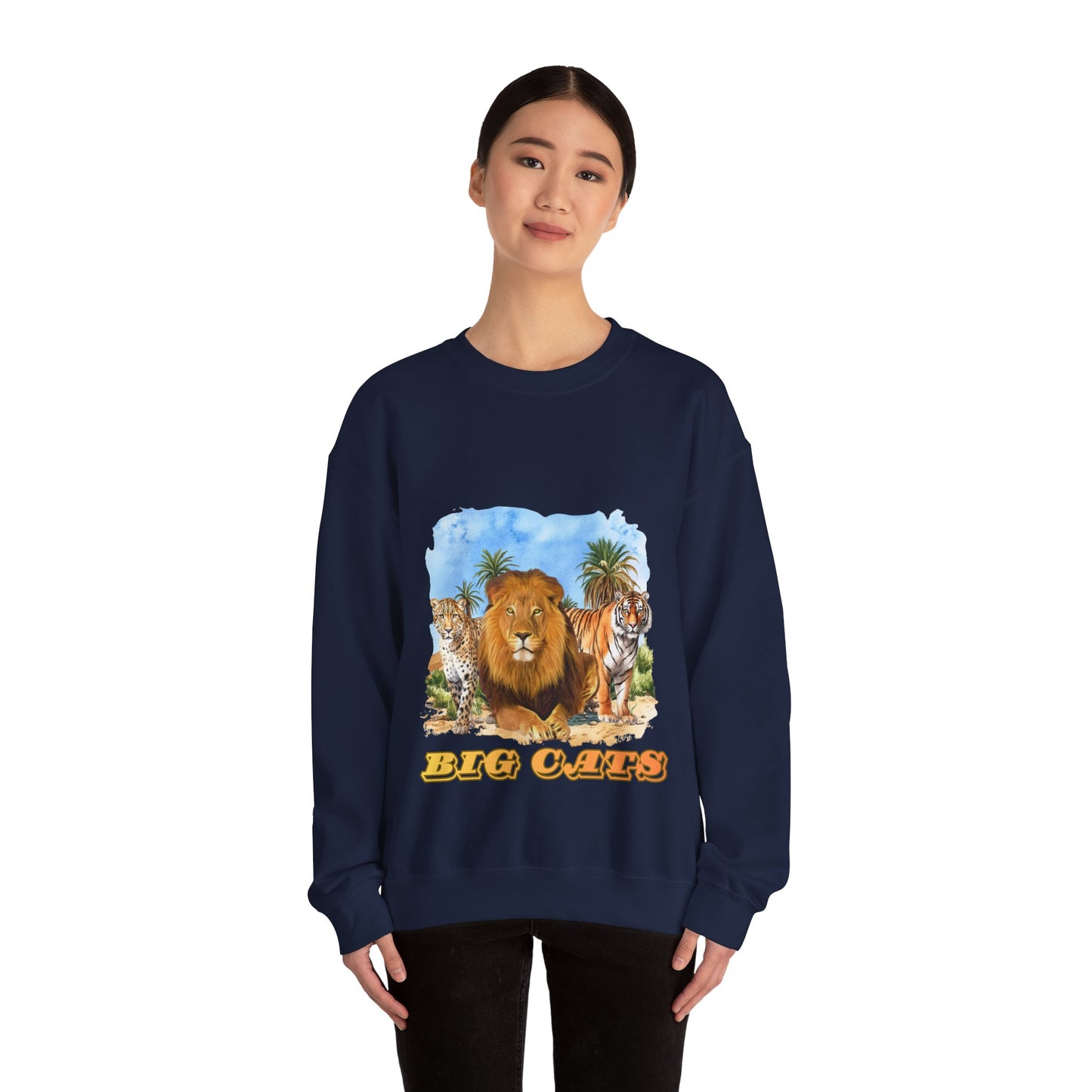 Men's Big Cats Graphic Crewneck Sweatshirt — Lion, Tiger & Cheetah