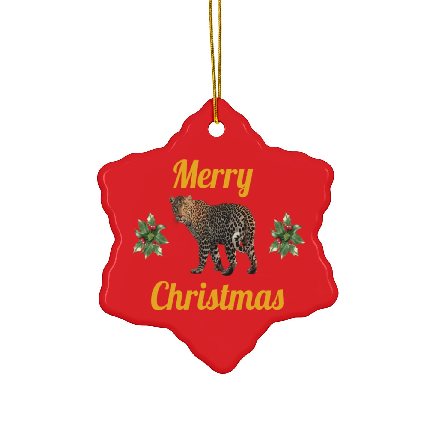 Red “Merry Christmas” Leopard Double-Sided Christmas Ornament - Set of 1, 3 or 5