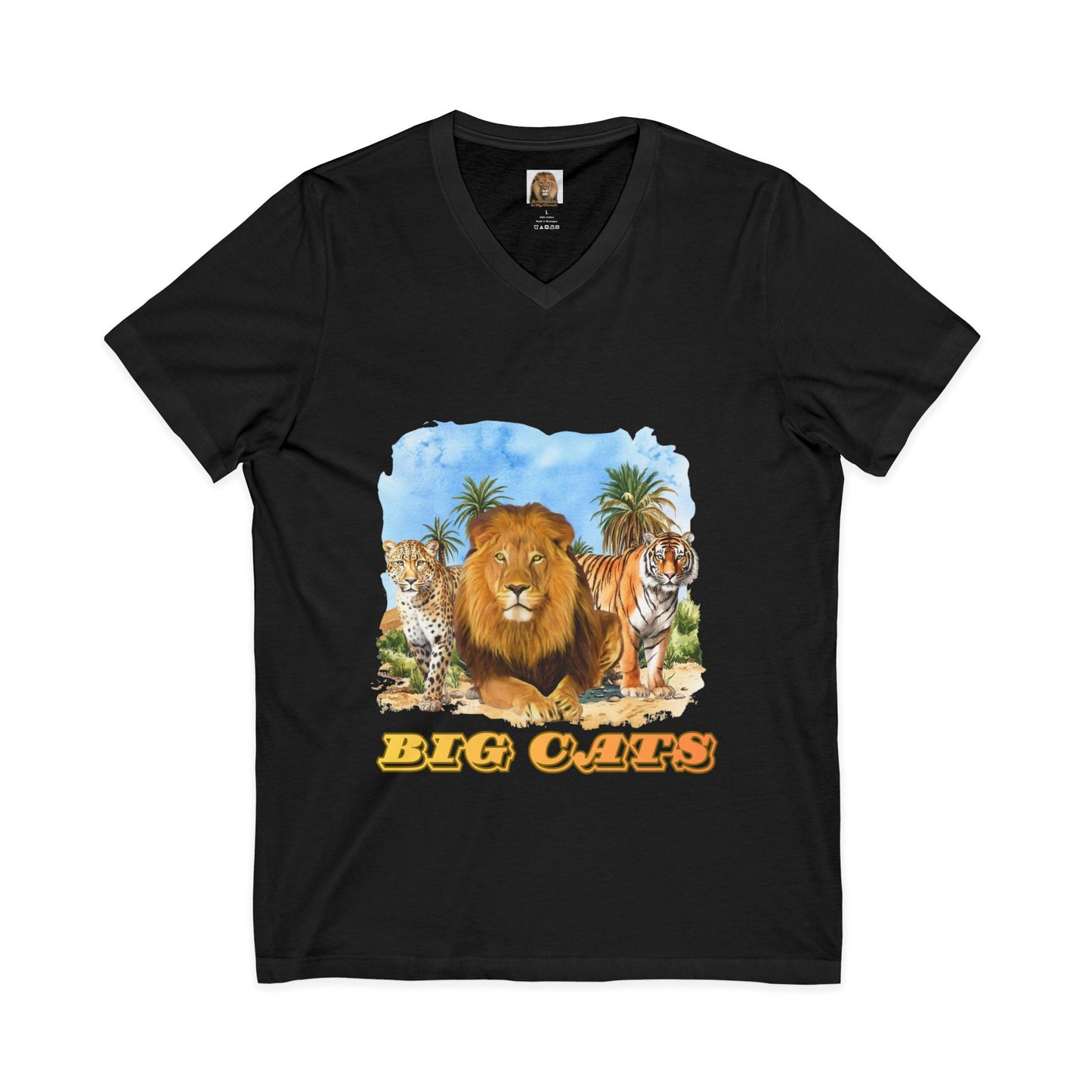 Men's Big Cats V-Neck Tee — Lion, Cheetah & Tiger Graphic