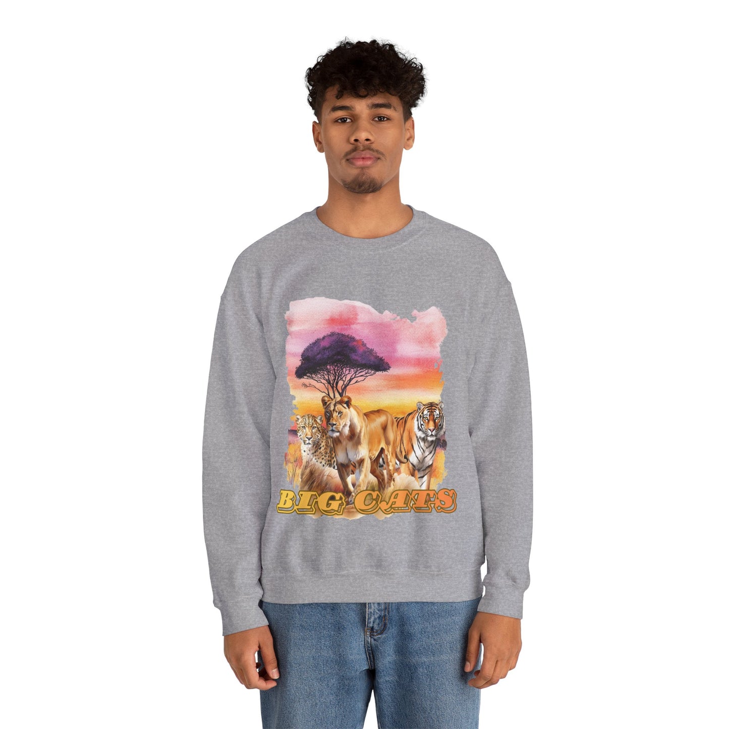 Women's Big Cats Crewneck Sweatshirt — Cheetah, Lion & Tiger