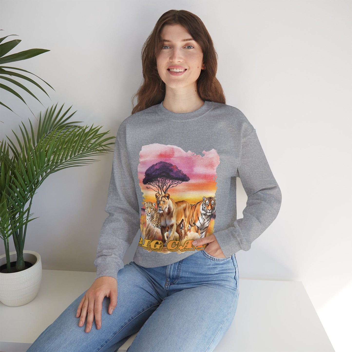 Women's Big Cats Trio Crewneck Sweatshirt — Cheetah, Lioness & Tiger