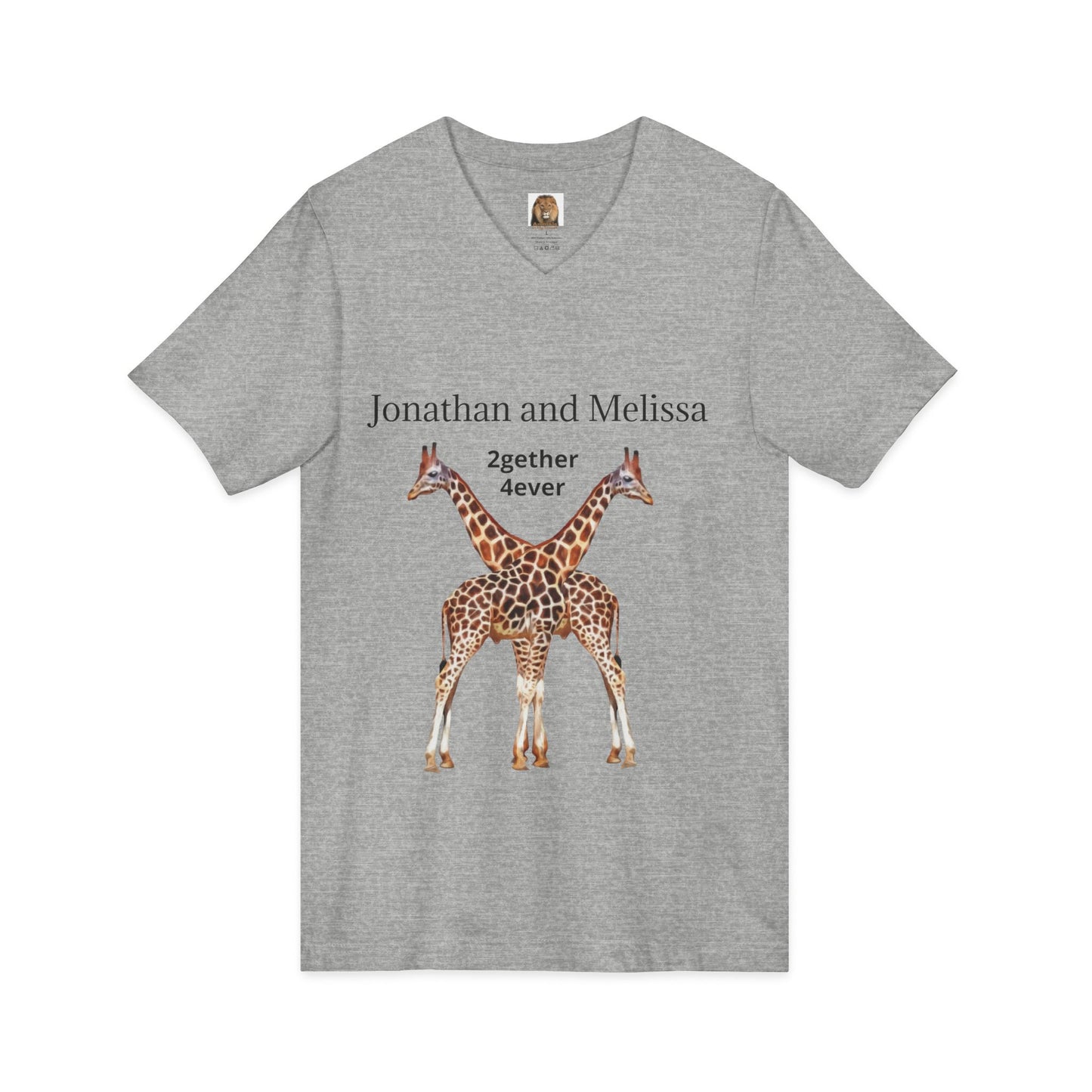 Personalized Giraffe Couple Romantic Unisex V-Neck Tee for Animal Lovers