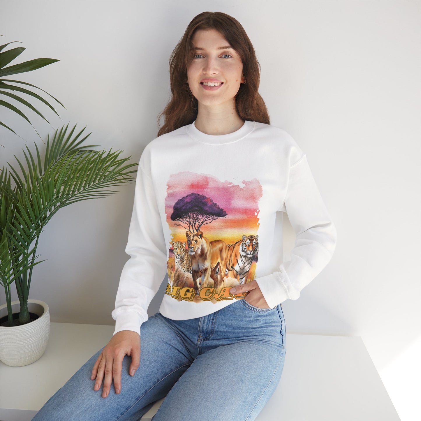 Women's Big Cats Trio Crewneck Sweatshirt — Cheetah, Lioness & Tiger
