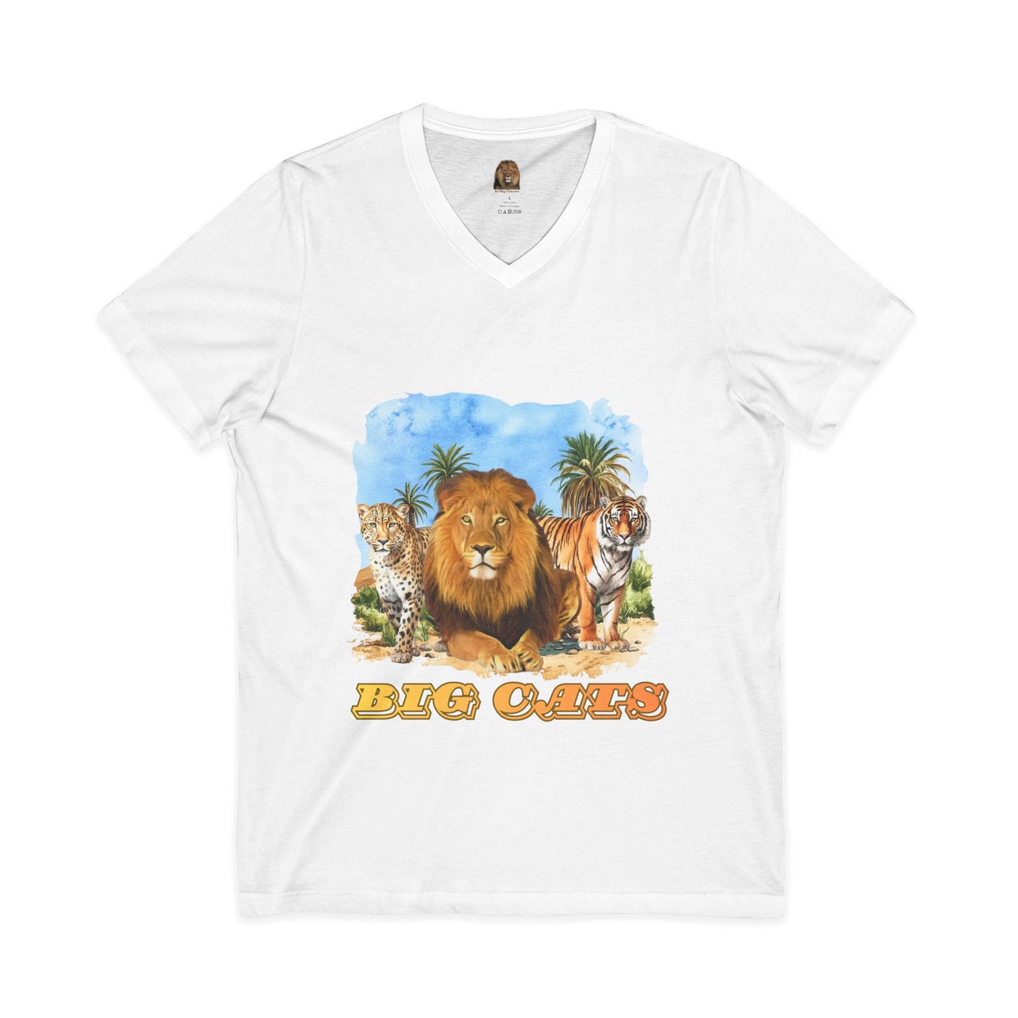 Men's Big Cats V-Neck Tee — Lion, Cheetah & Tiger Graphic