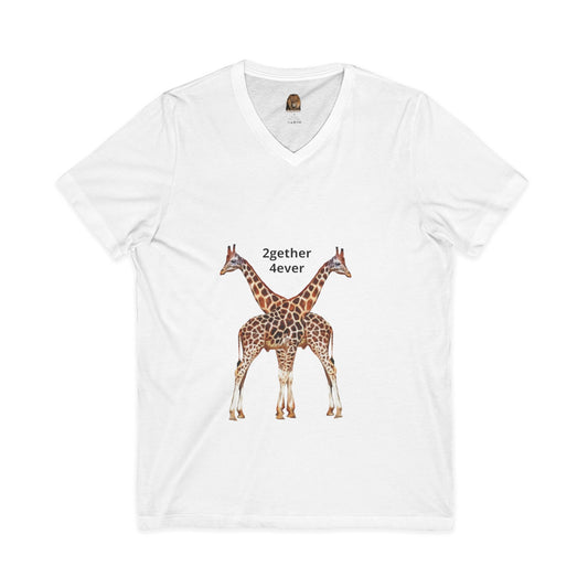 Giraffe Couple Romantic Unisex V-Neck Tee for Animal Lovers